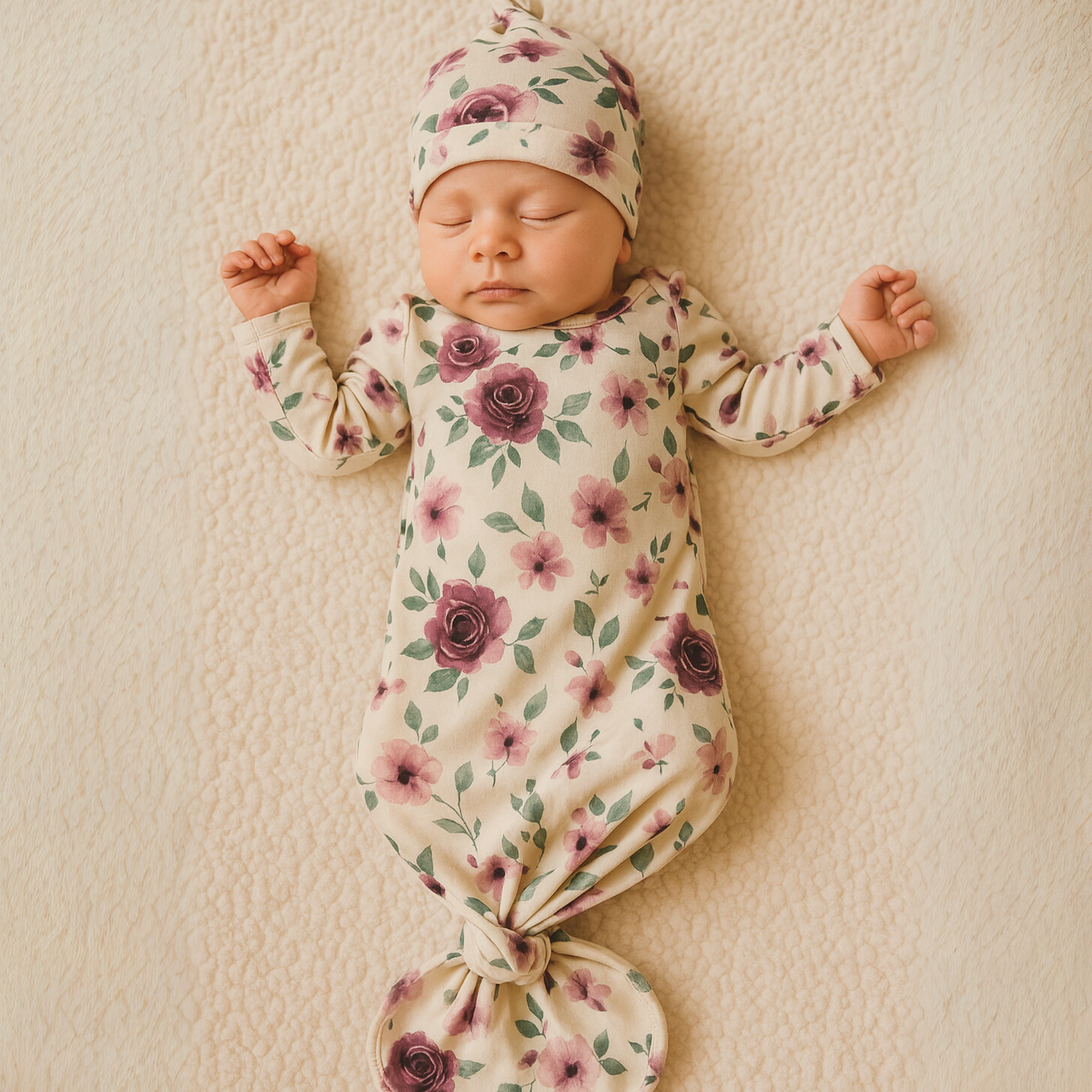 Purple Rose Gown & Hat Set