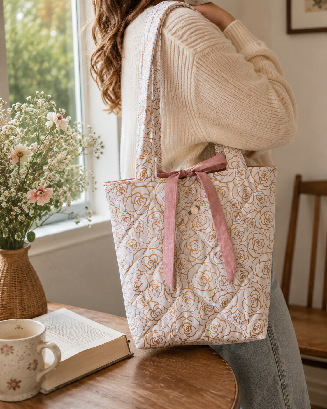 Golden Rose Quilted Tote