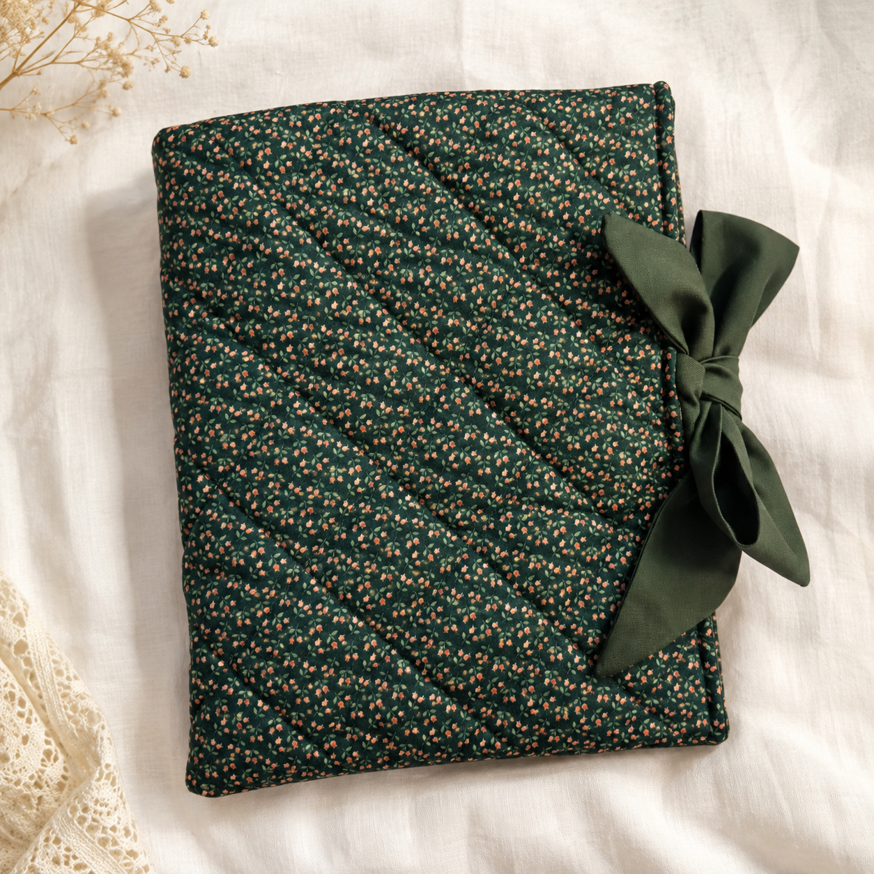 Quilted Forest Green Floral Book Sleeve