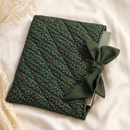 Quilted Forest Green Floral Book Sleeve