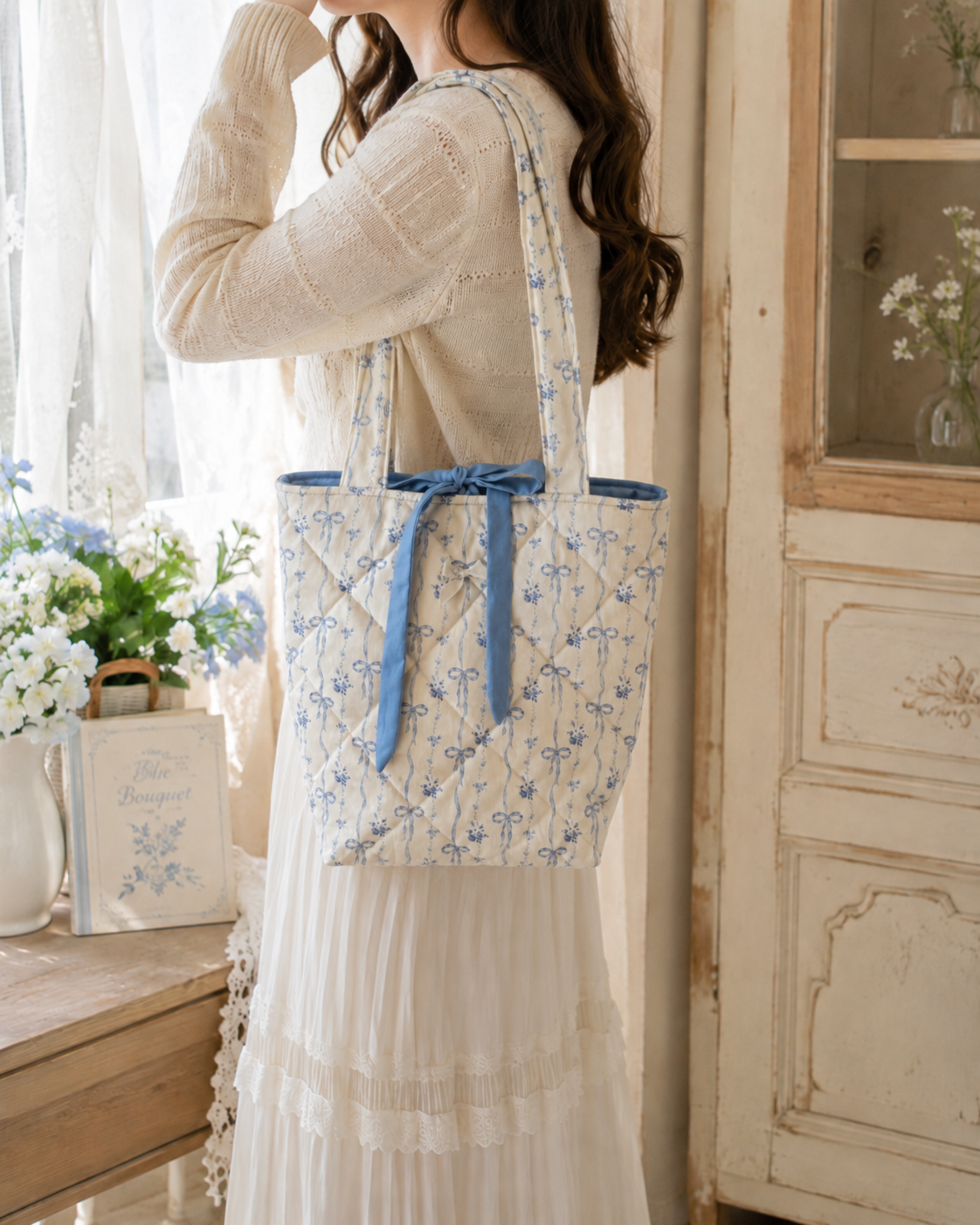 Blue Coquette Quilted Tote