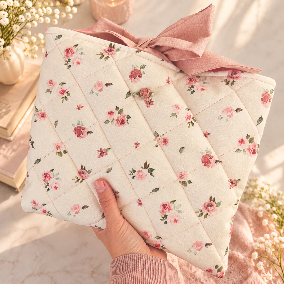 Rosebud Quilted Book Sleeve
