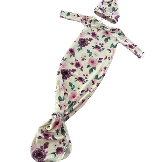Purple Rose Gown & Hat Set
