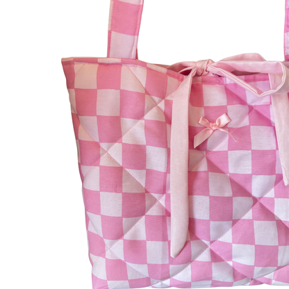Pink Checkers Quilted Tote