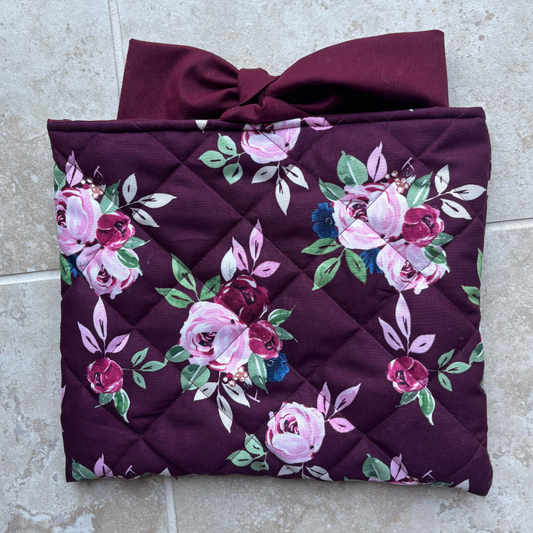 Burgundy Floral Quilted Book Sleeve