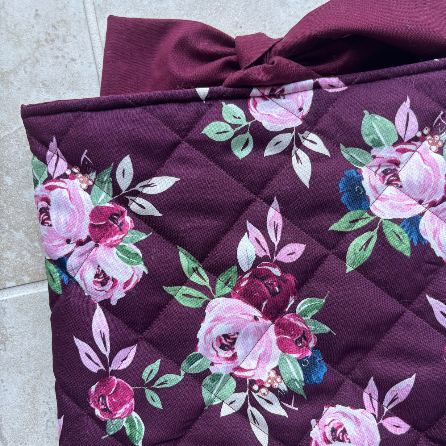 Burgundy Floral Quilted Book Sleeve