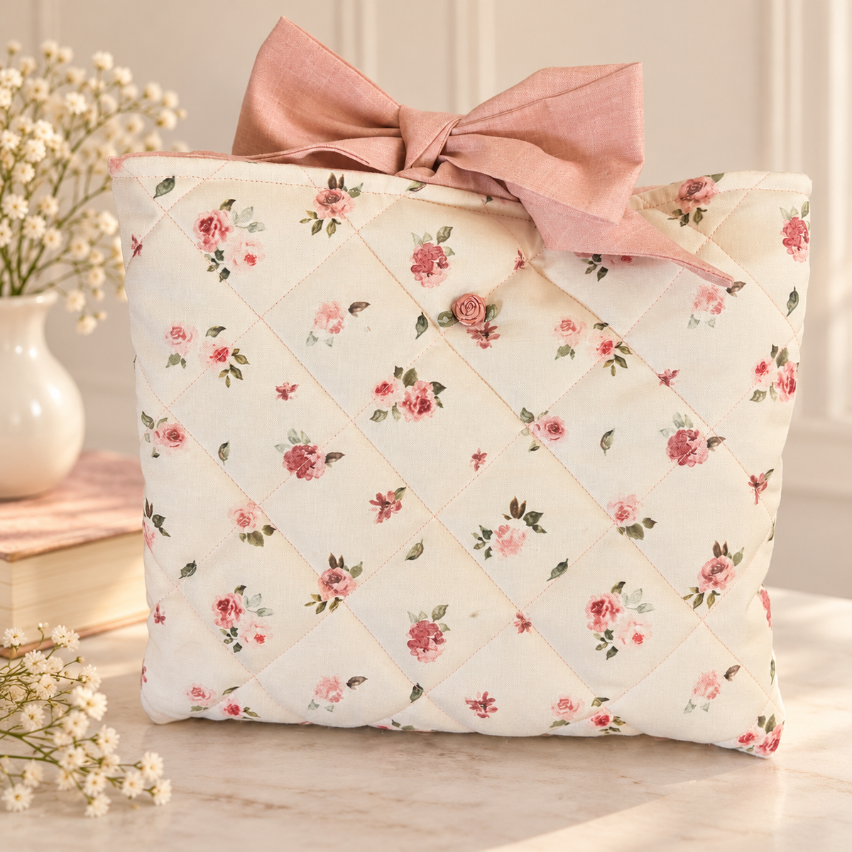 Rosebud Quilted Book Sleeve