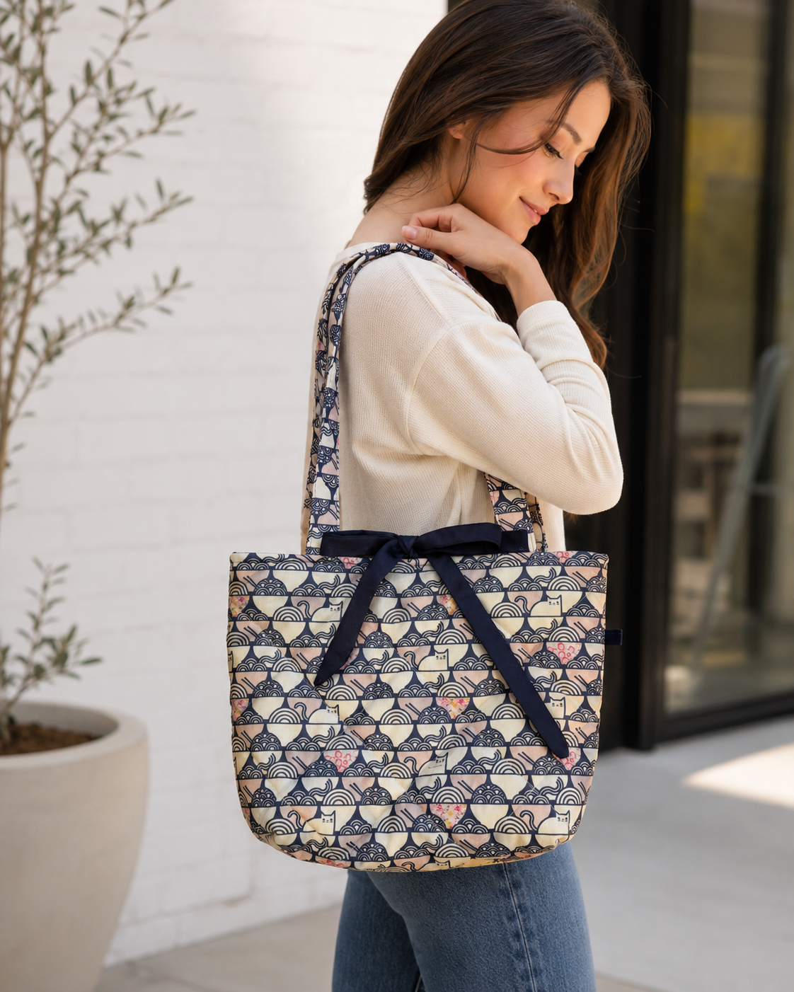 Cats & Ramen Noodles Quilted Tote