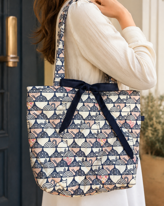 Cats & Ramen Noodles Quilted Tote