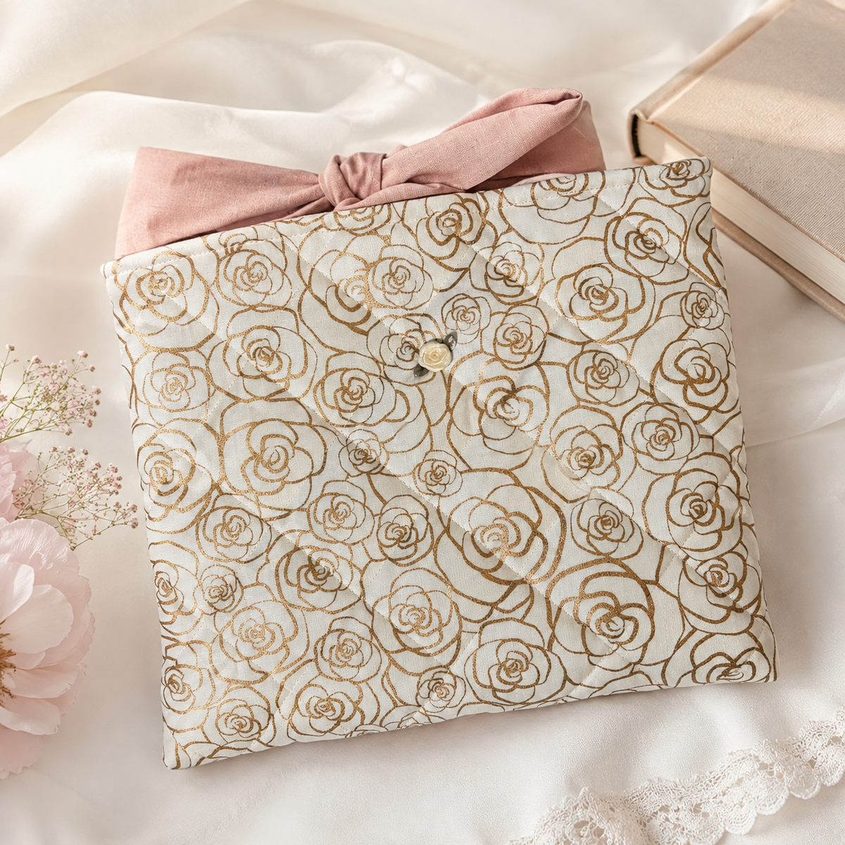 Golden Rose Quilted Book Sleeve