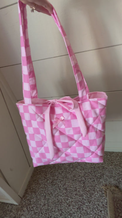 Pink Checkers Quilted Tote